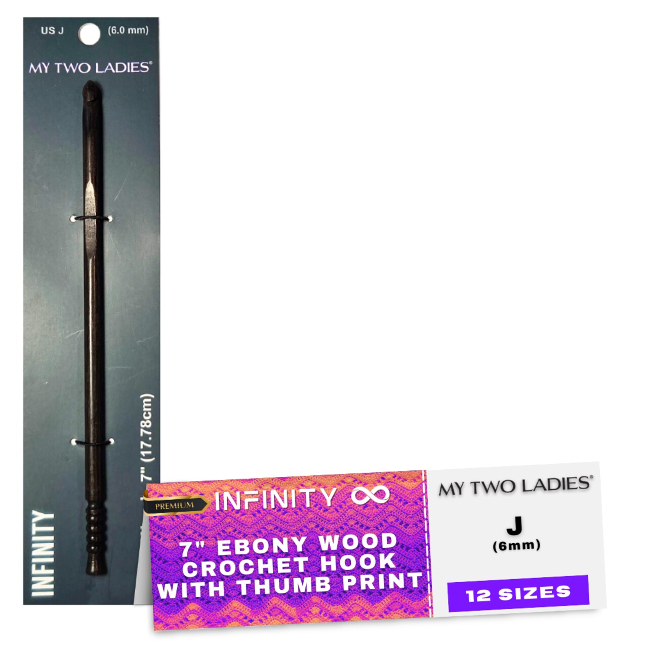 My Two Ladies | Infinity | Crochet Hook | Ebony | w/thumb print | 12 Sizes
